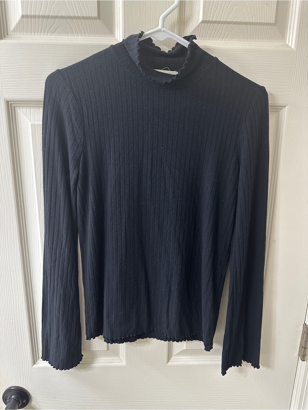 Madewell Black Ribbed Mock Neck Long Sleeve Top XS Raw Edge Minimalist